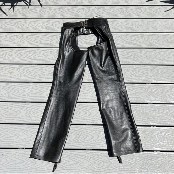 MALE HIDE LEATHERS CHICAGO Motorcycle Riding Chap Leather Snap Front Women’s EUC - Picture 2 of 14